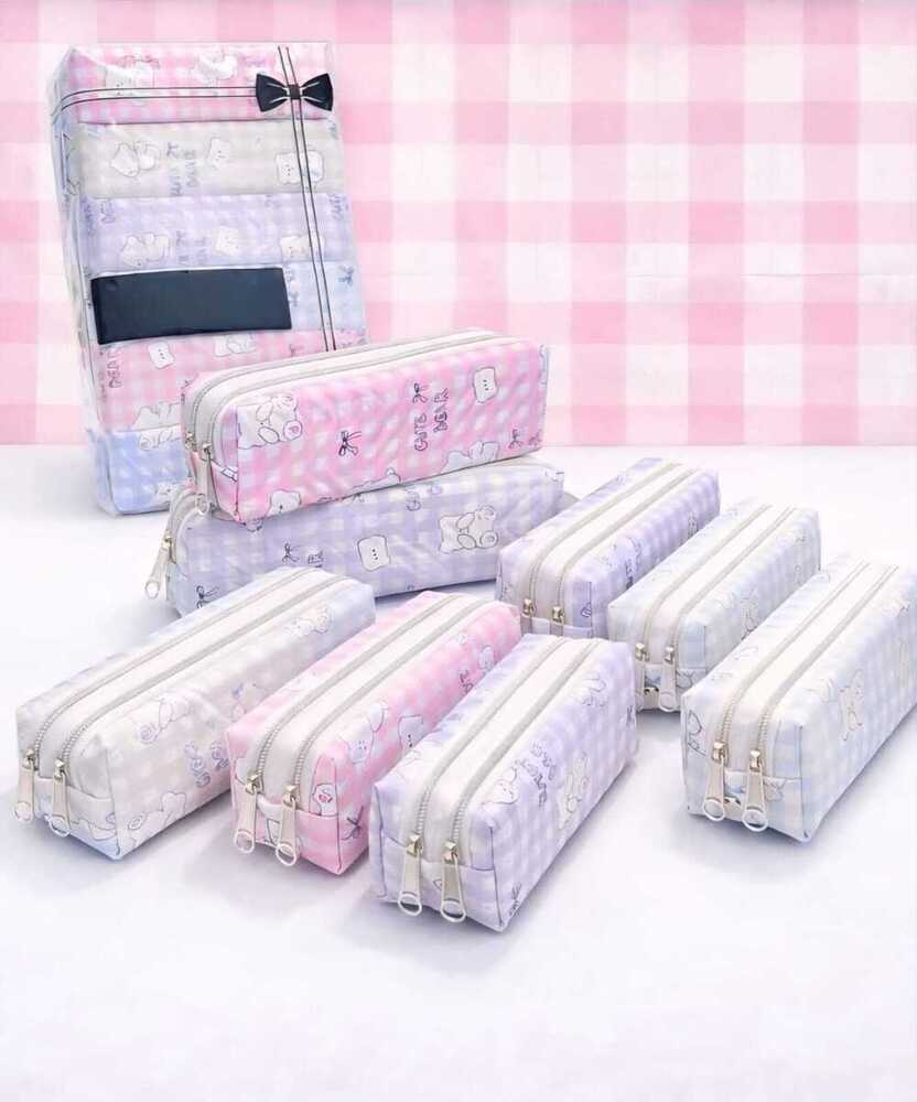 Cute Bear Printed Pencil Pouch Set