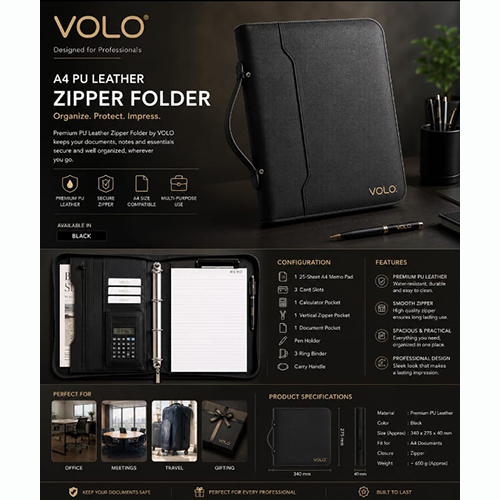 A4 PU Leather Zipper Folder