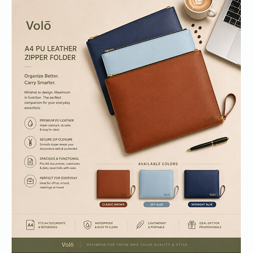 A4 PU Leather Zipper Folder