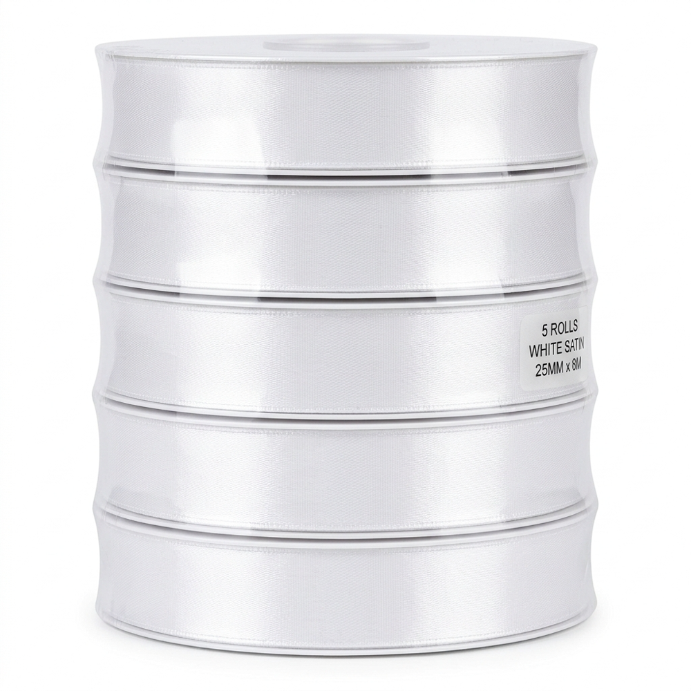 25mm White Single Face Satin Ribbon 8 Meter Roll for Gift Packaging Garment Decoration & Crafts