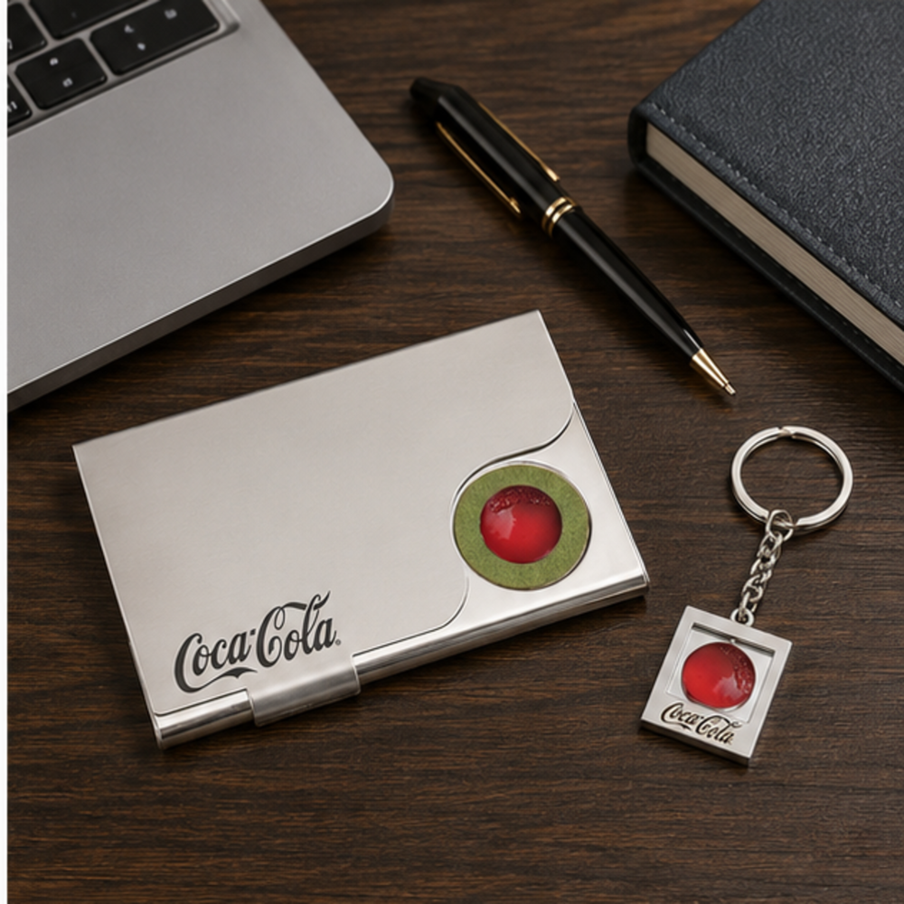 Metal Visiting Card Holder with Promotional Keychain Gift Set