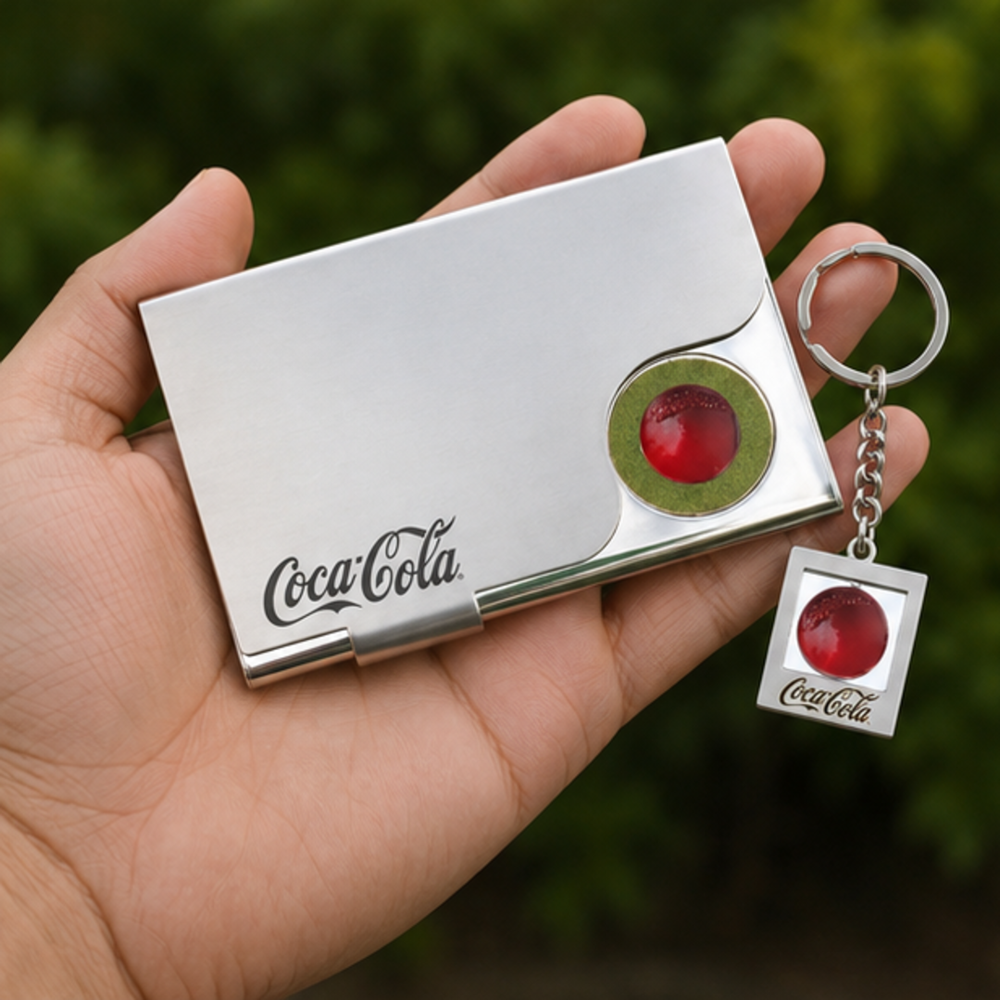 Metal Visiting Card Holder with Promotional Keychain Gift Set
