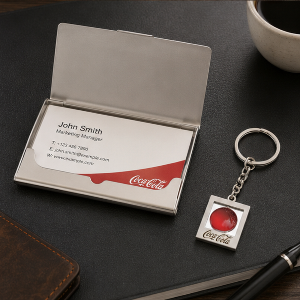Metal Visiting Card Holder with Promotional Keychain Gift Set