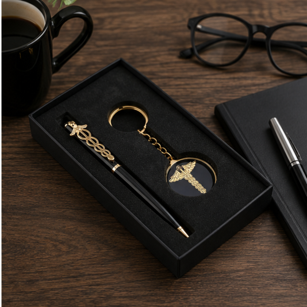 Premium Metal Pen and Round Keychain Gift Set