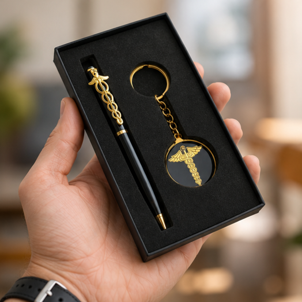 Premium Metal Pen and Round Keychain Gift Set