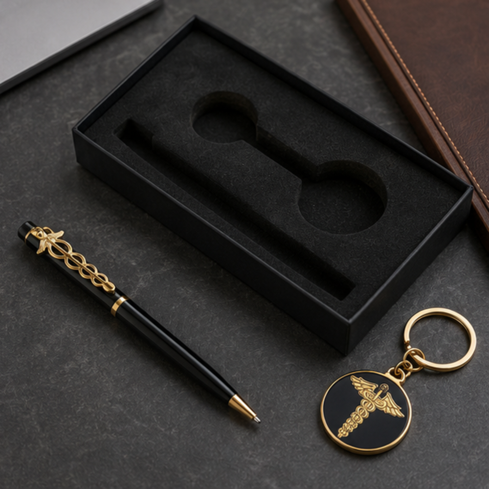 Premium Metal Pen and Round Keychain Gift Set