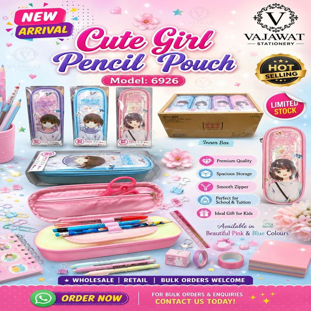 Cute Girl Print With Glitter  Pouch MODEL NO . 6926