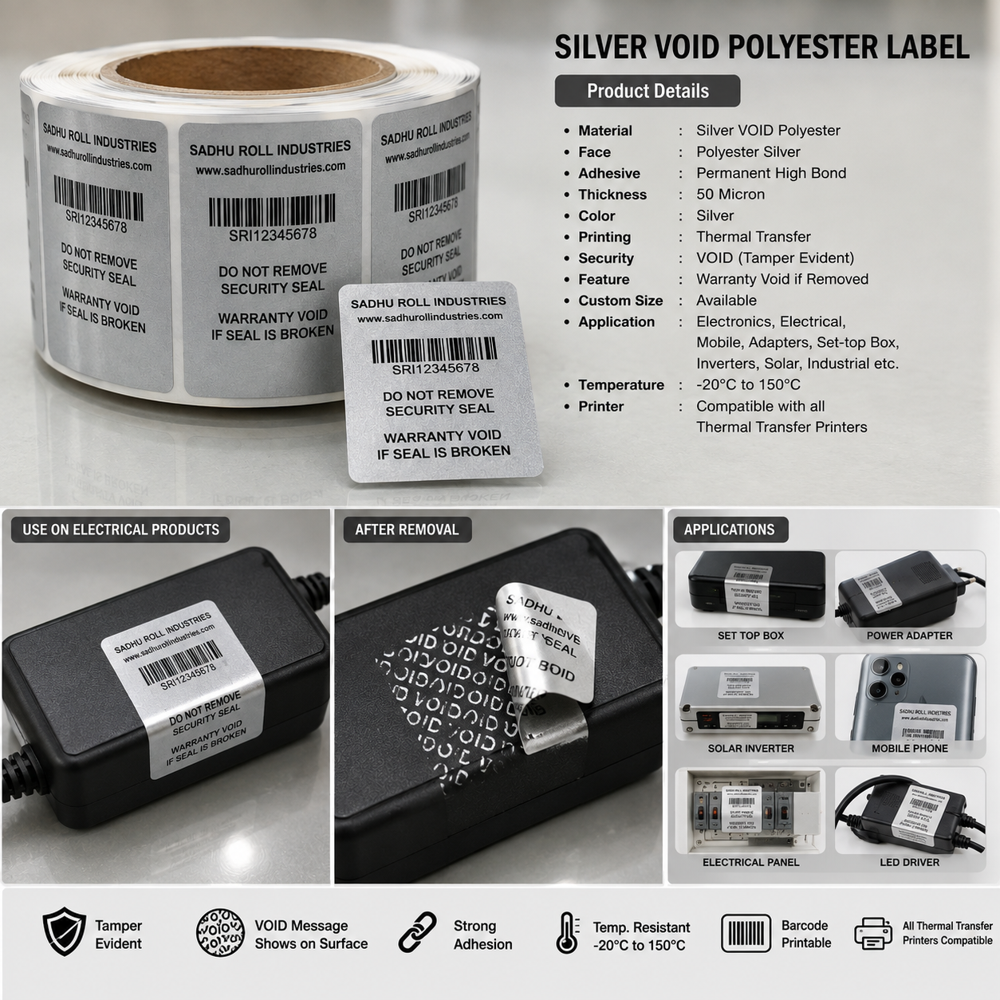 Security Void Label Roll (Silver Void Polyester Label)