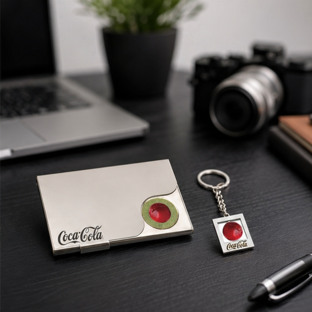 Metal Business Card Holder with Square Keychain Gift Set