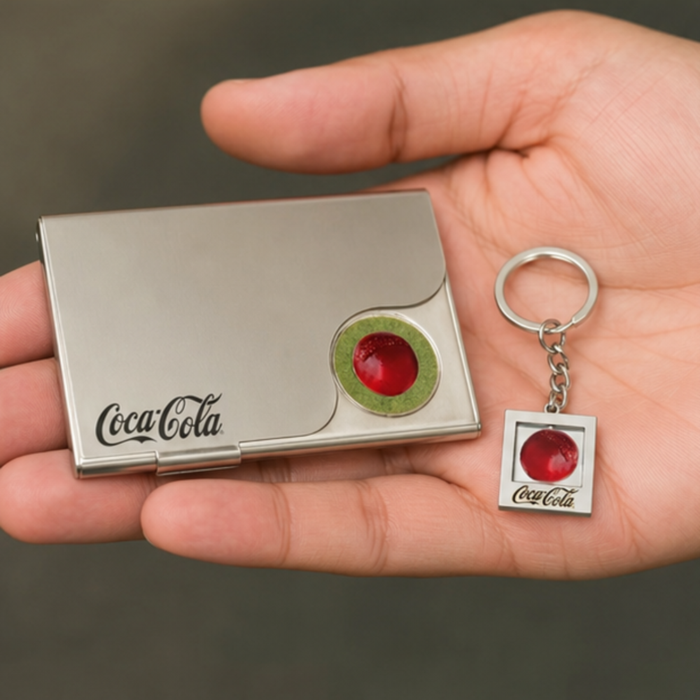 Metal Business Card Holder with Square Keychain Gift Set