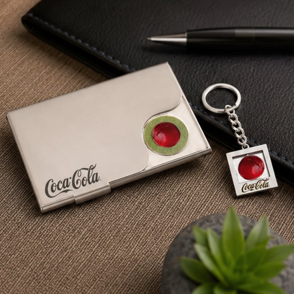 Metal Business Card Holder with Square Keychain Gift Set