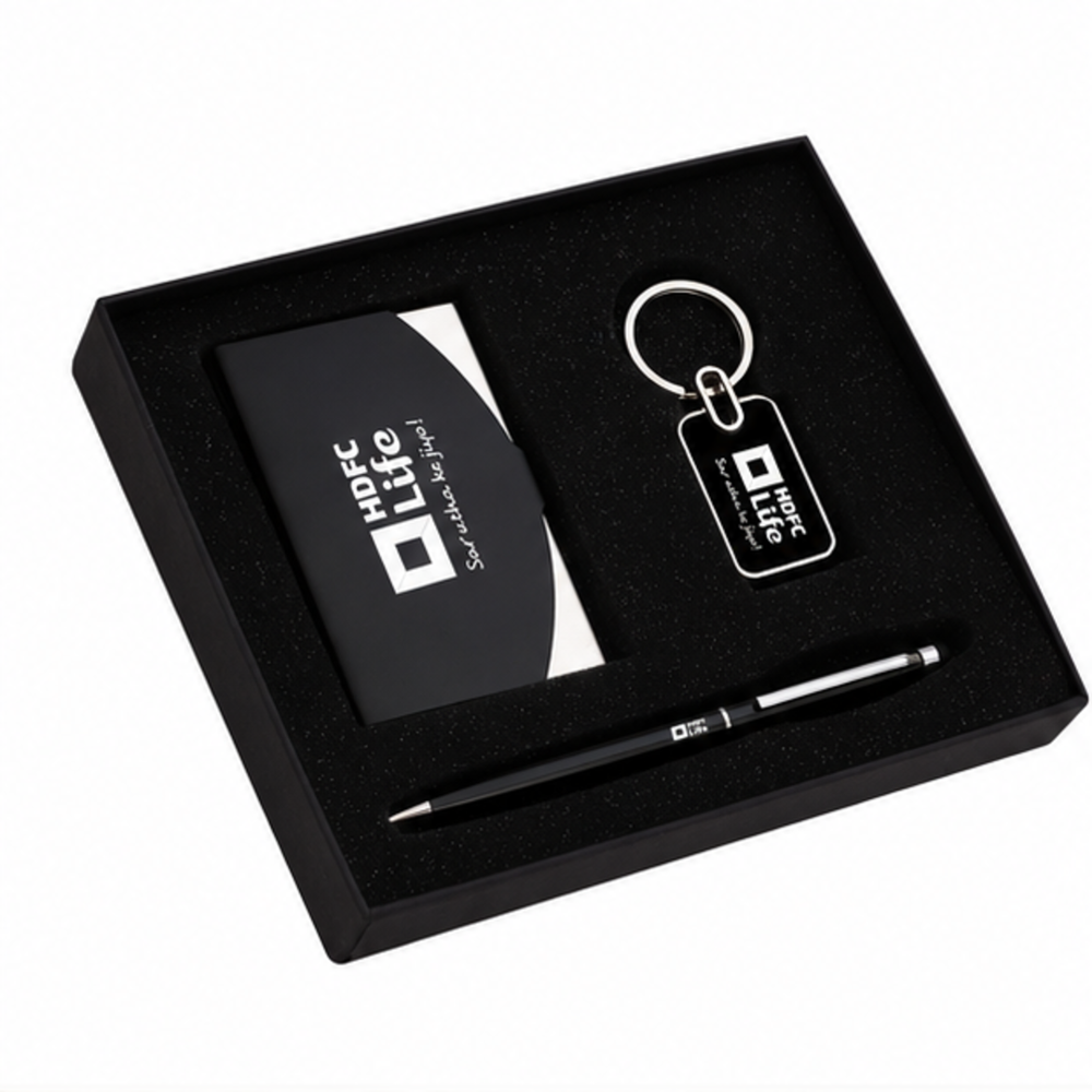 Business Card Holder, Metal Keychain And Pen Gift Set - Color: Customize