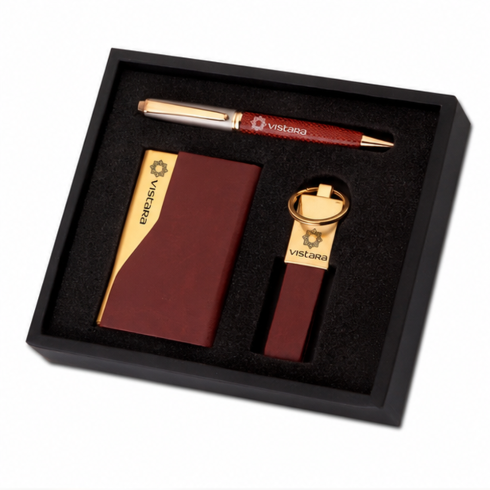 Executive Diary, Pen And Leather Keychain Gift Set - Color: Customize
