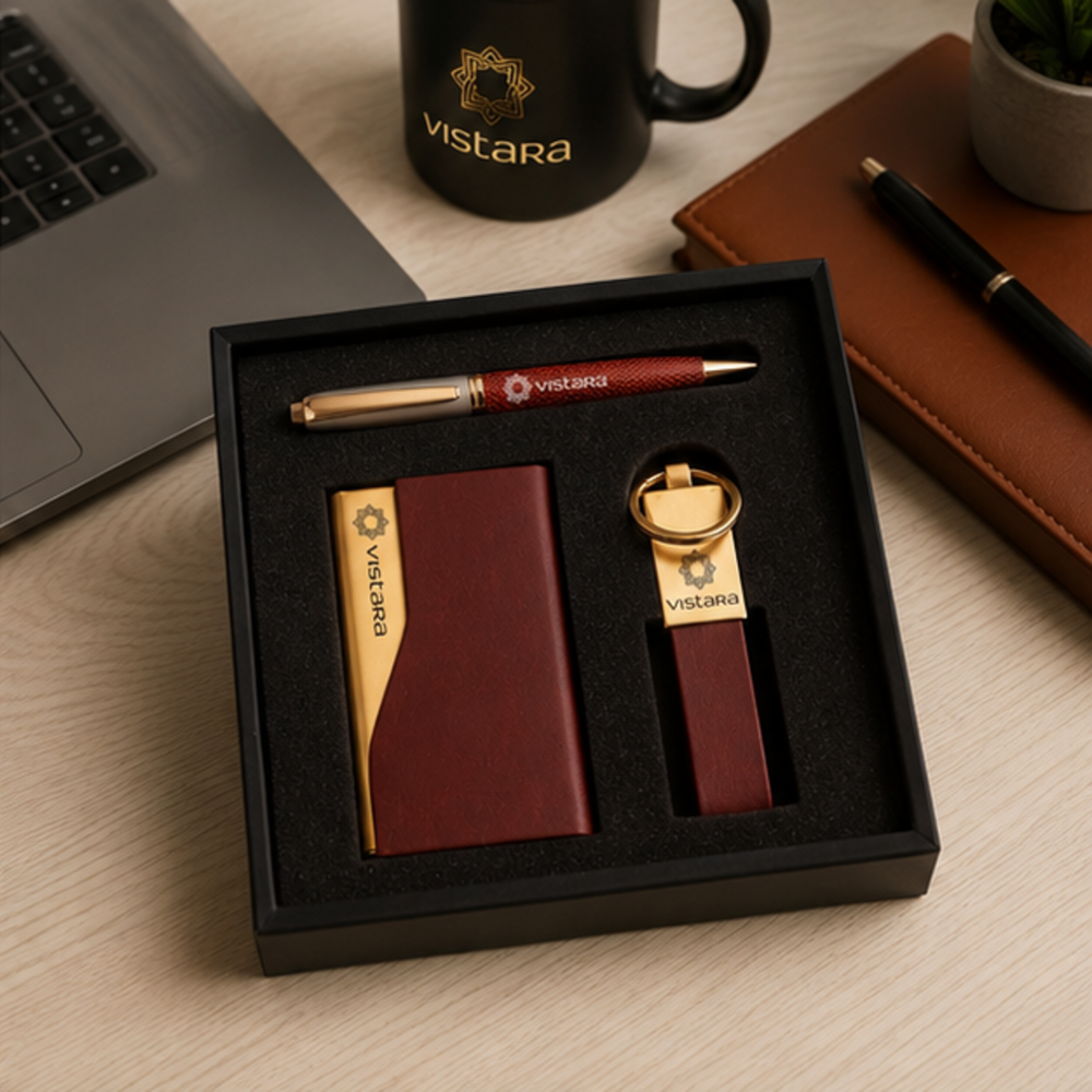 Executive Diary, Pen and Leather Keychain Gift Set