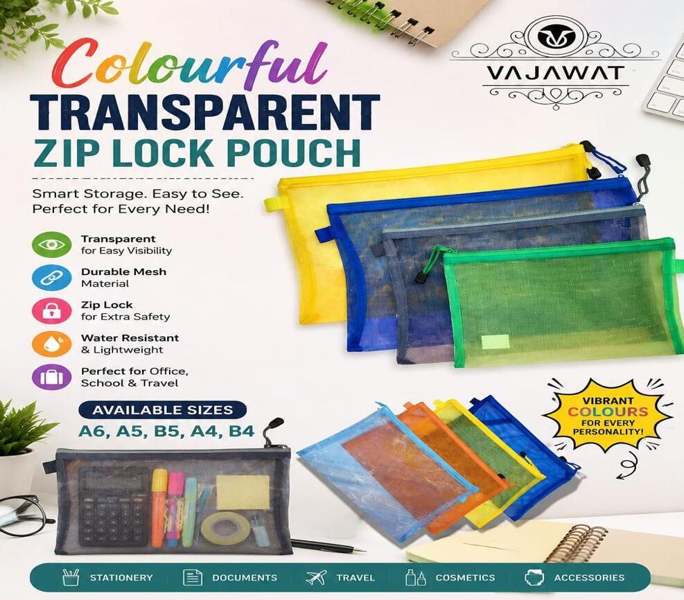 Plain Colourfull Jali Pouch B4 Size Wholesale