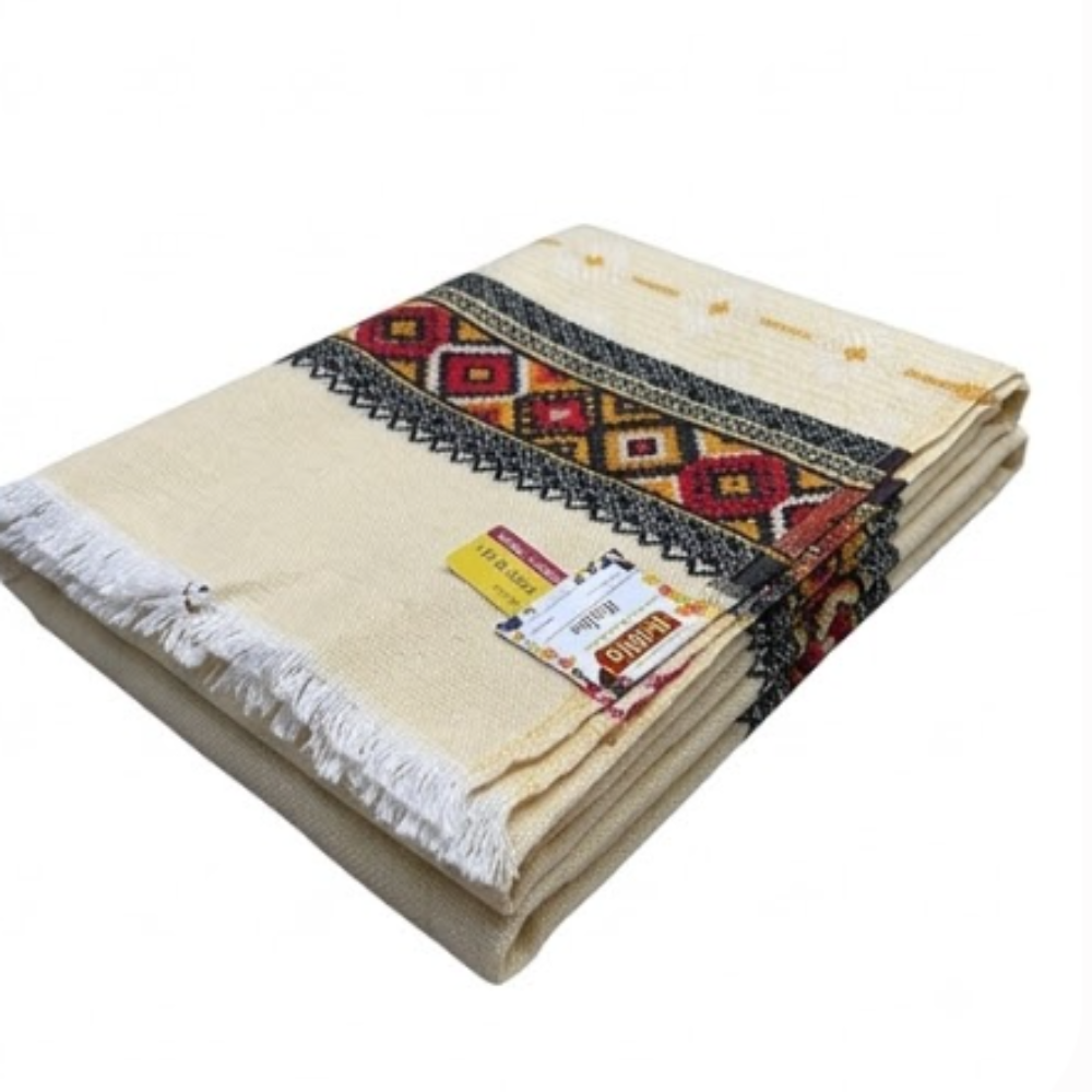 Raising Shawl - Color: Cream With Multicolor Ethnic Borders And Patterns