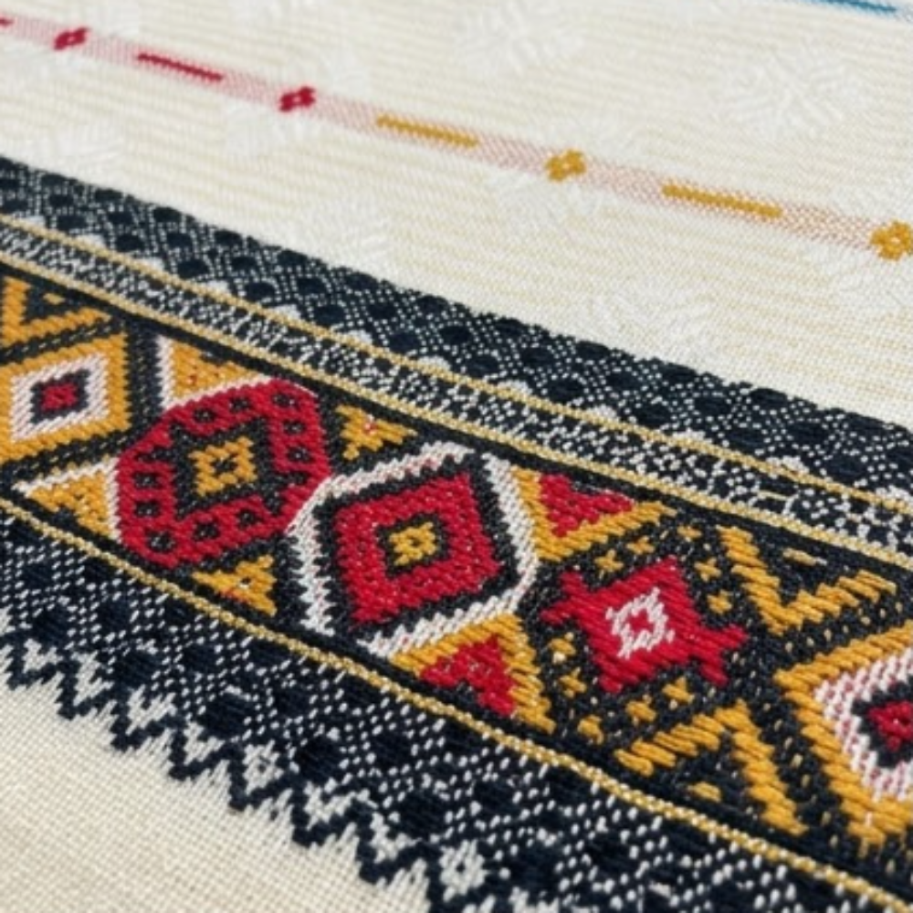 Raising Shawl - Color: Cream With Multicolor Ethnic Borders And Patterns