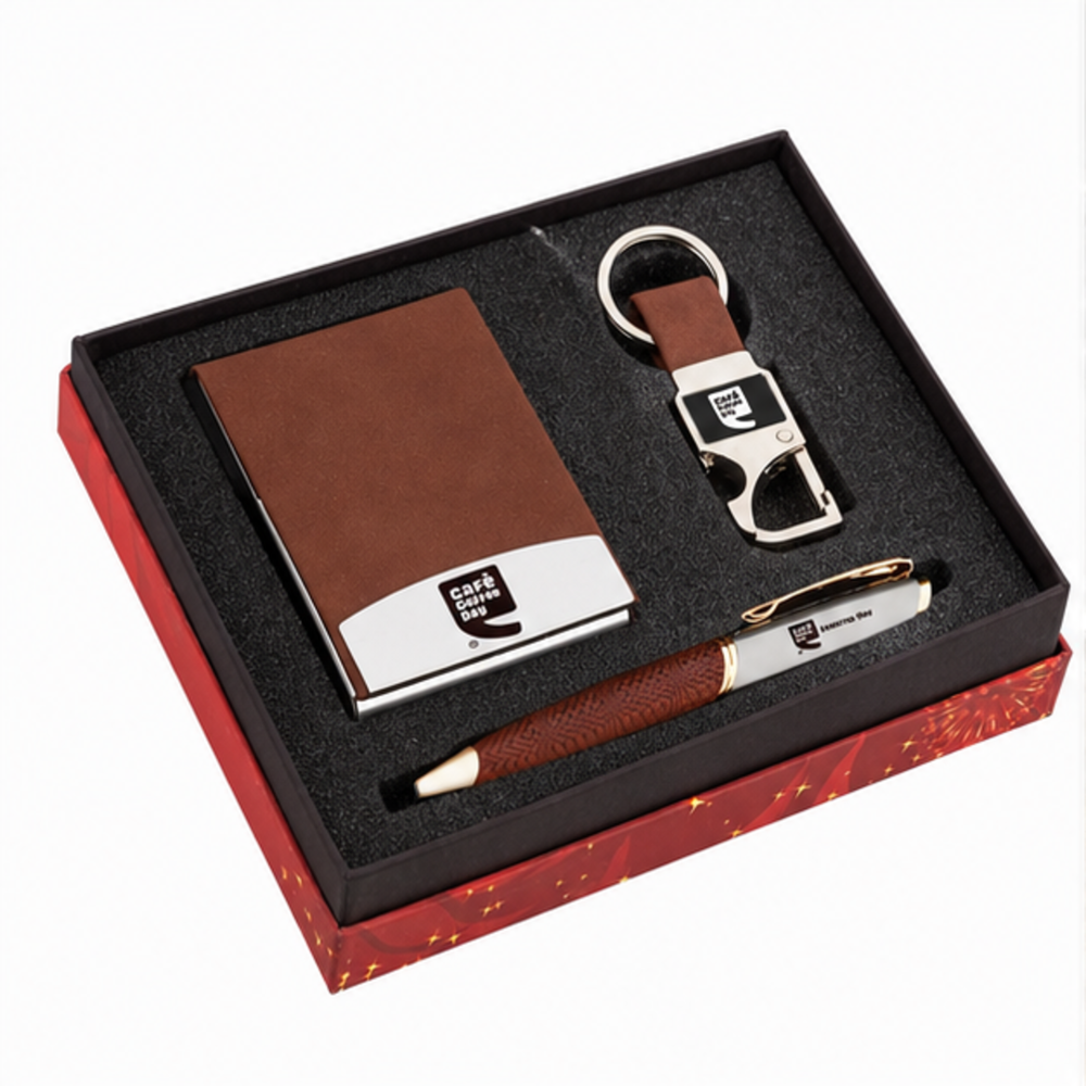Premium Business Card Holder, Bottle Opener Keychain And Pen Gift Set - Color: Customize