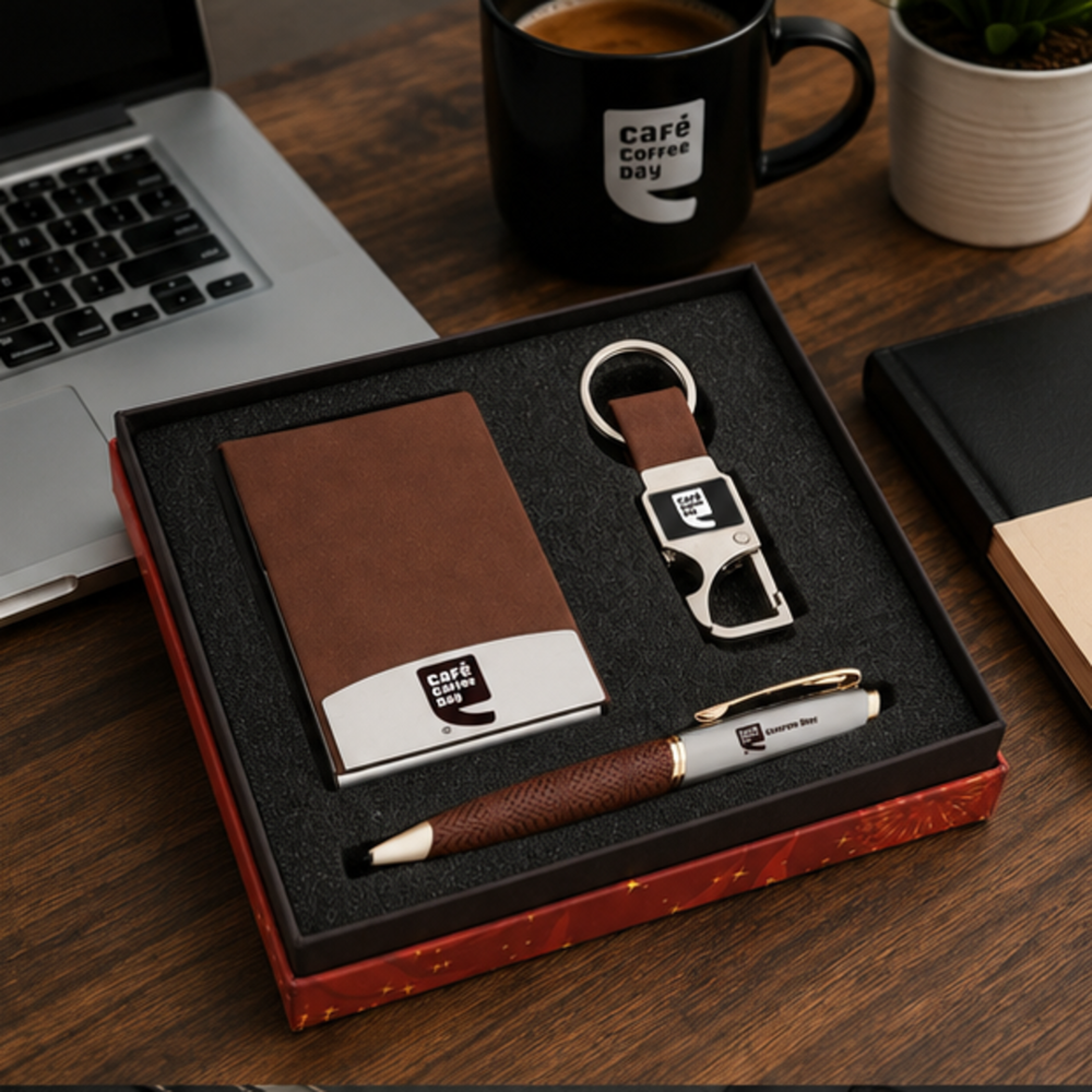 Premium Business Card Holder, Bottle Opener Keychain and Pen Gift Set
