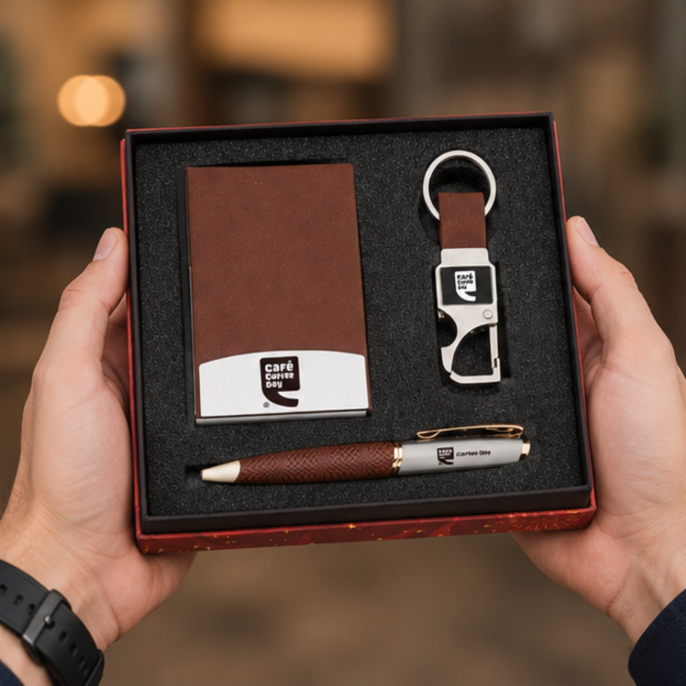 Premium Business Card Holder, Bottle Opener Keychain and Pen Gift Set