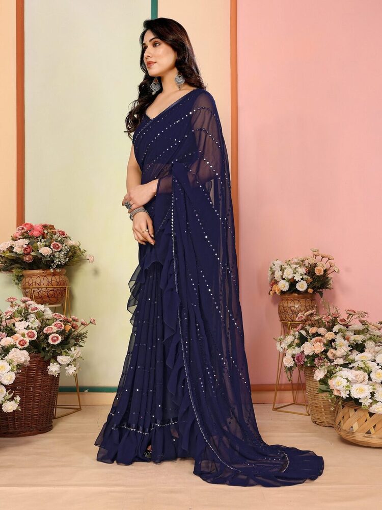 Helly Dark Blue Designer Fancy Saree