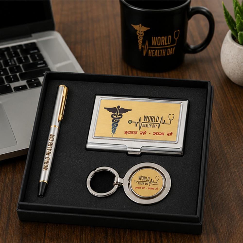 World Health Day Promotional Pen, Card Holder and Keychain Gift Set