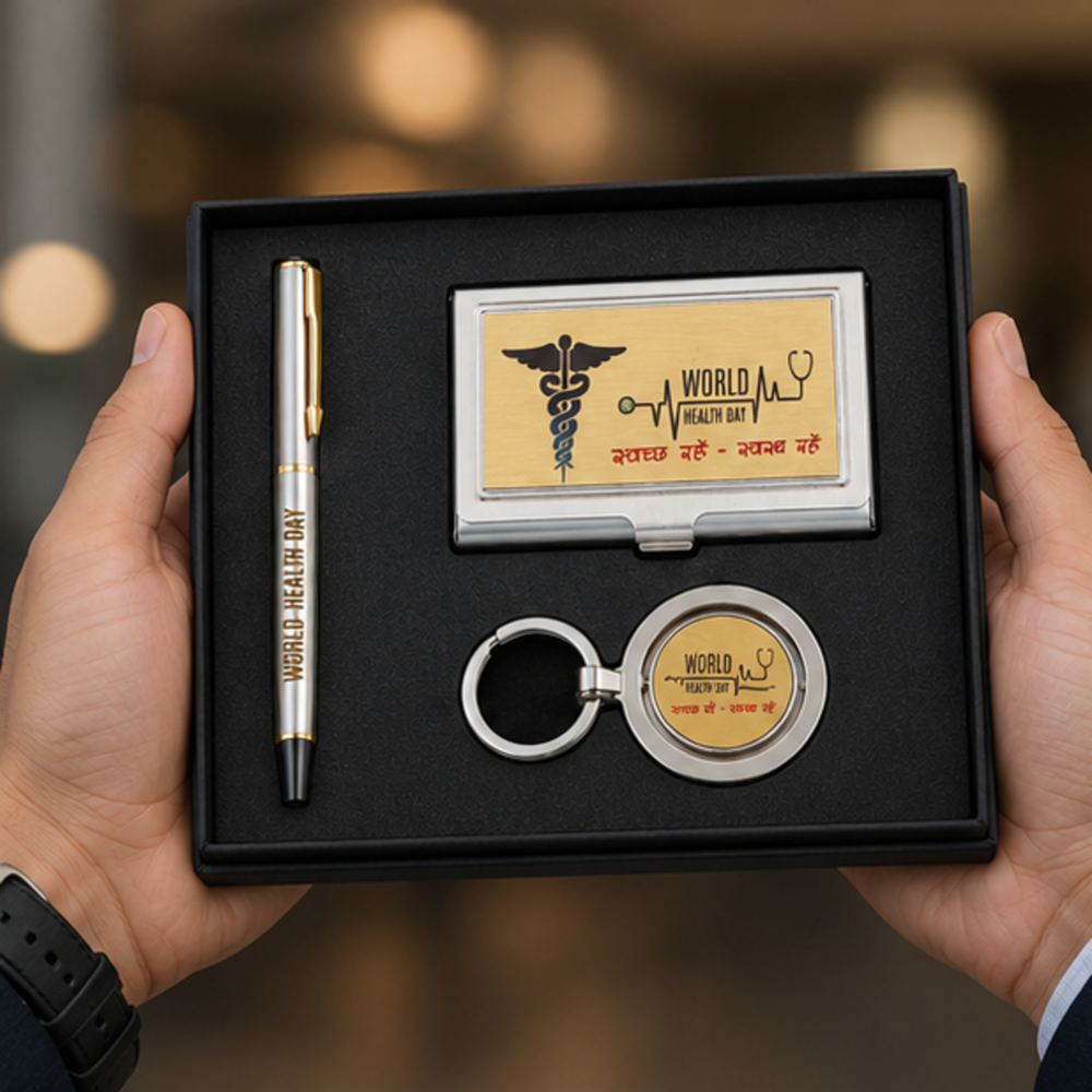 World Health Day Promotional Pen, Card Holder and Keychain Gift Set