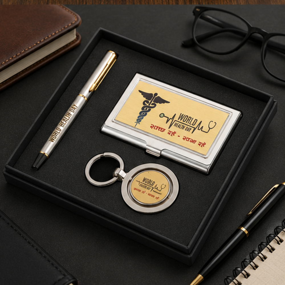 World Health Day Promotional Pen, Card Holder and Keychain Gift Set