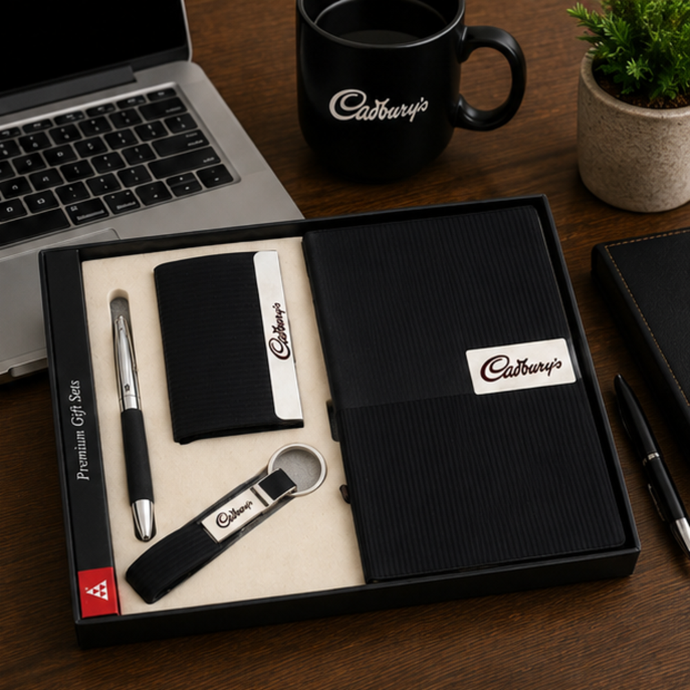 Premium Conference Diary, Card Holder, Pen and Leather Keychain Gift Set