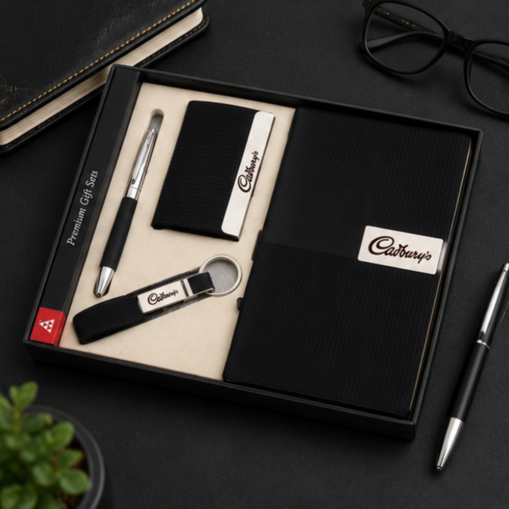 Premium Conference Diary, Card Holder, Pen and Leather Keychain Gift Set