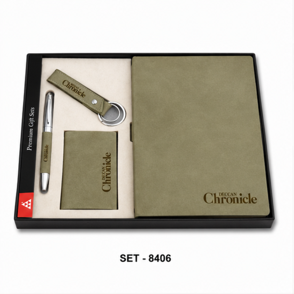 Executive Folder, Card Holder, Pen and Leather Keychain Gift Set