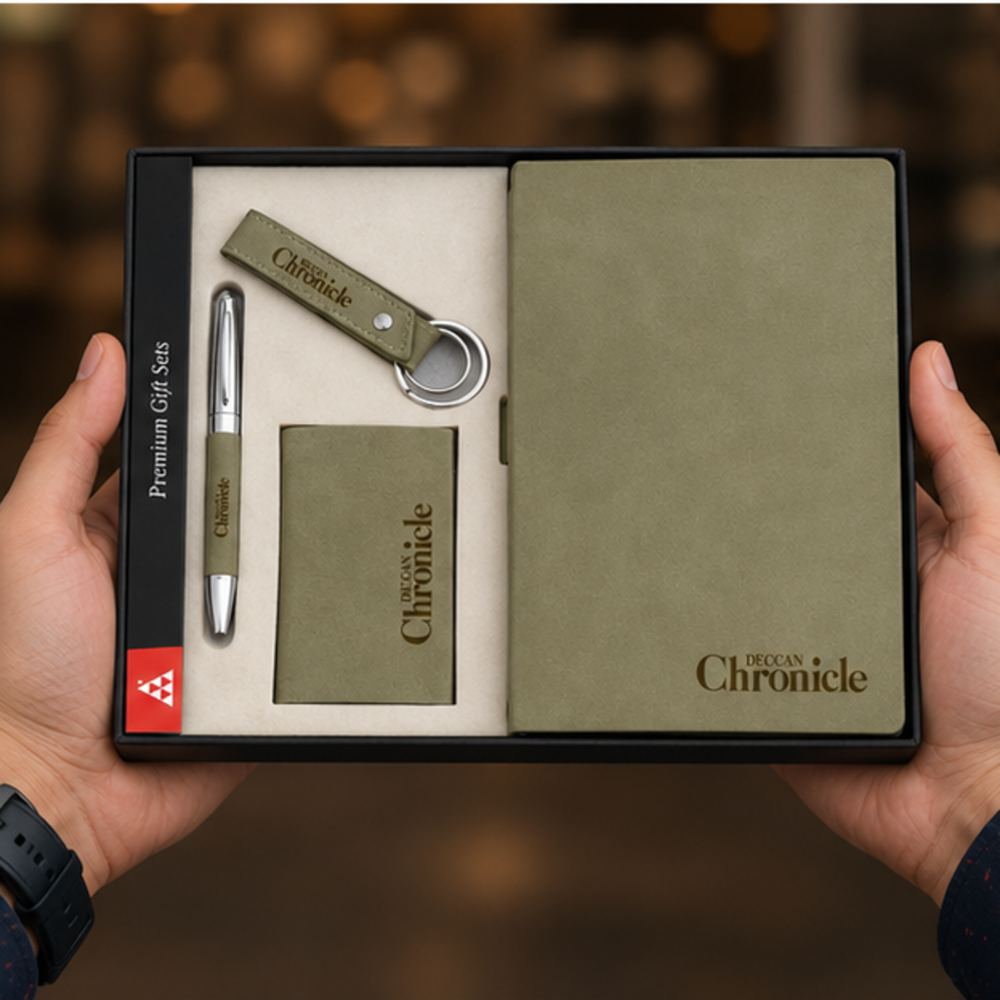 Executive Folder, Card Holder, Pen and Leather Keychain Gift Set