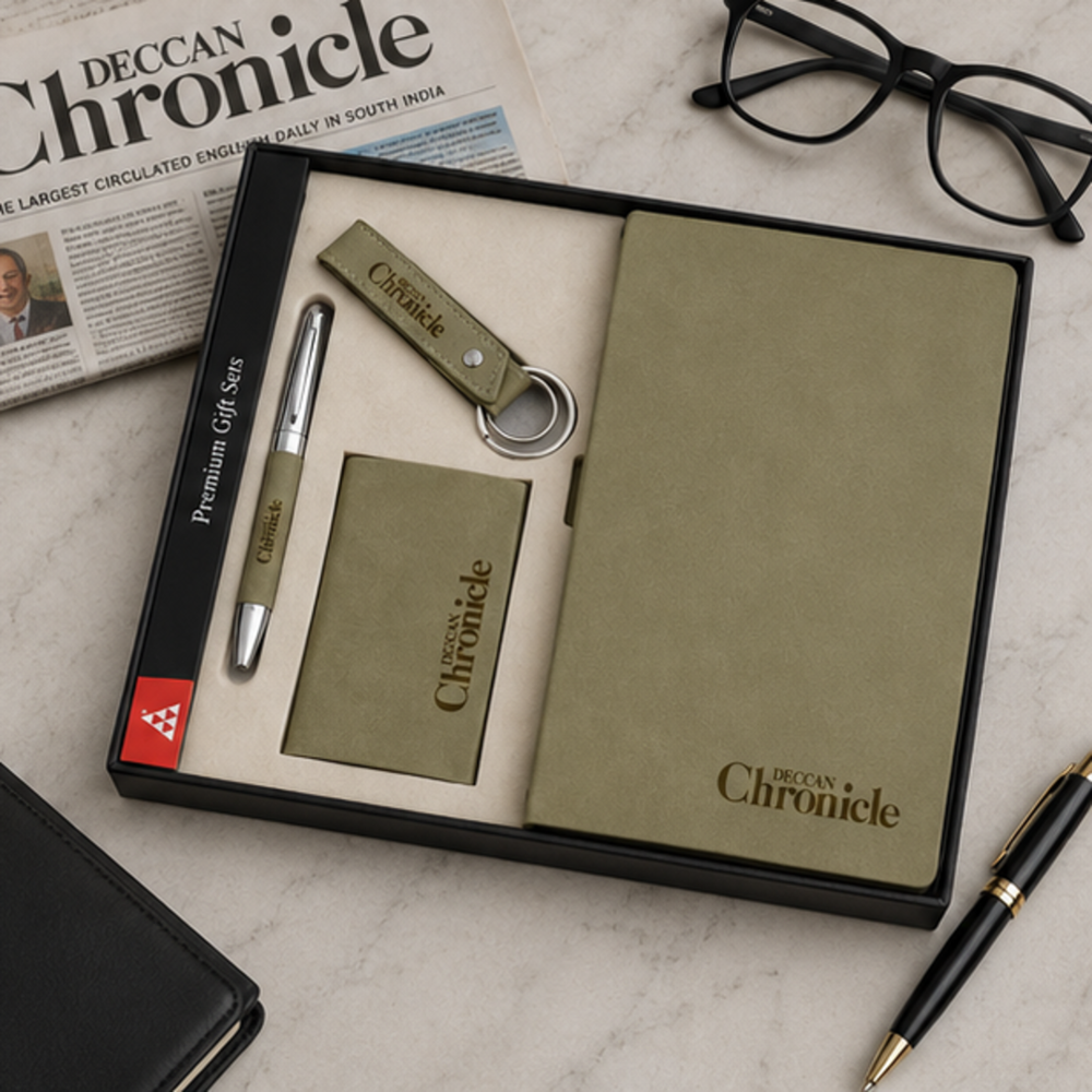 Executive Folder, Card Holder, Pen and Leather Keychain Gift Set
