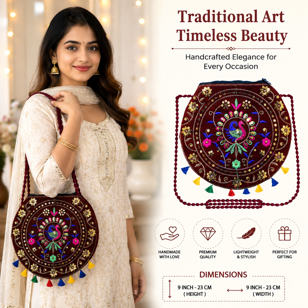 Premium Traditional Sling Purse For Women - Color: Maroon