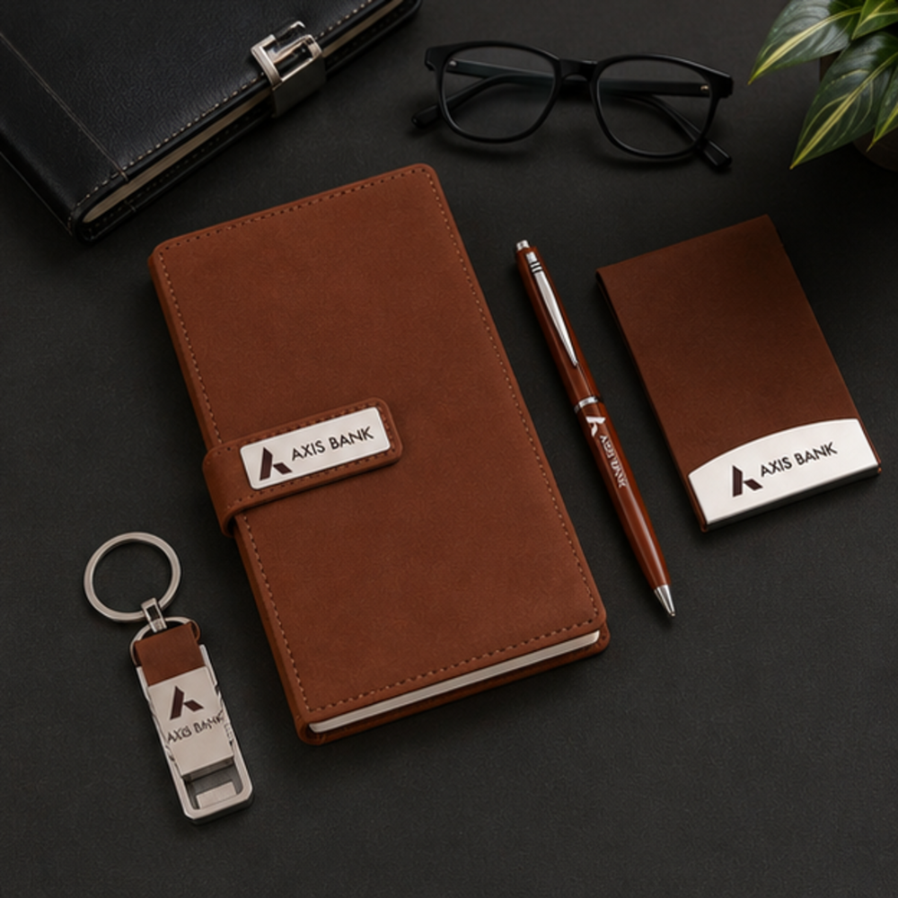 Premium Leather Diary, Card Holder, Pen and USB Flash Drive Gift Set