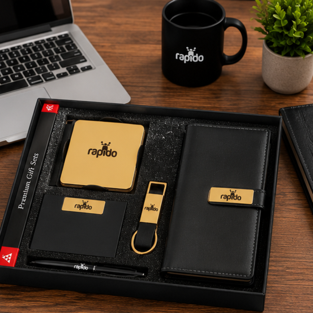 Executive Leather Conference Folder, Visiting Card Holder, Pen and Metal Keychain Corporate Gift Set