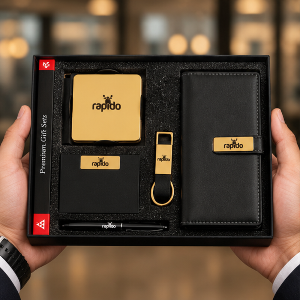 Executive Leather Conference Folder, Visiting Card Holder, Pen and Metal Keychain Corporate Gift Set