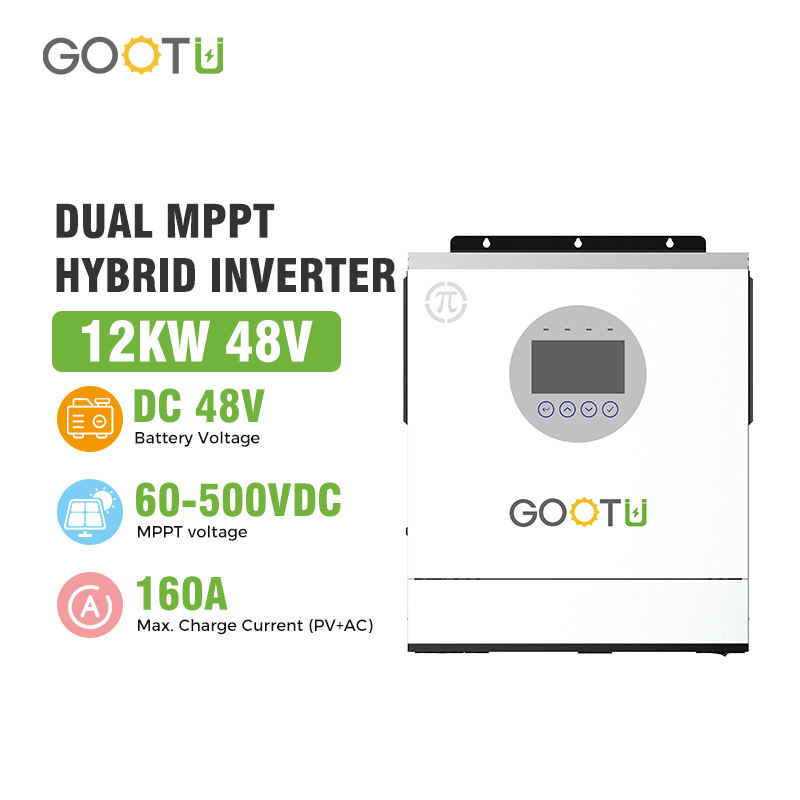Gootu 12Kw Single Phase On/Off Grid Pure Sine Wave 12000W Inverter Converters 12Kva 48V Built-In Two Mppt Hybrid Solar Inverter - Input Voltage: 220 Volt (V)
