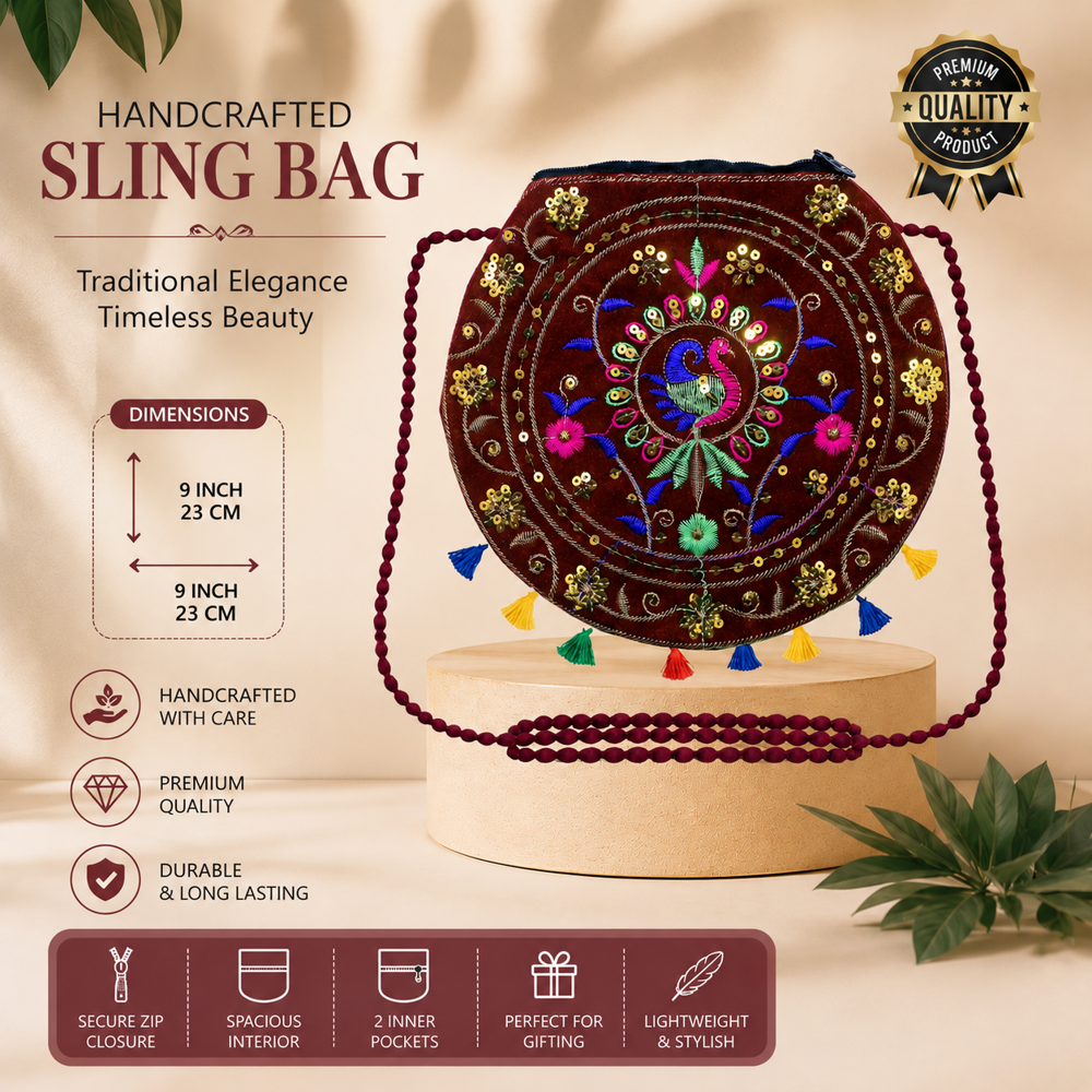 Women Colorful Embroidered Sling Purse