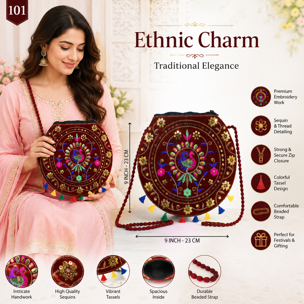 Women Colorful Embroidered Sling Purse