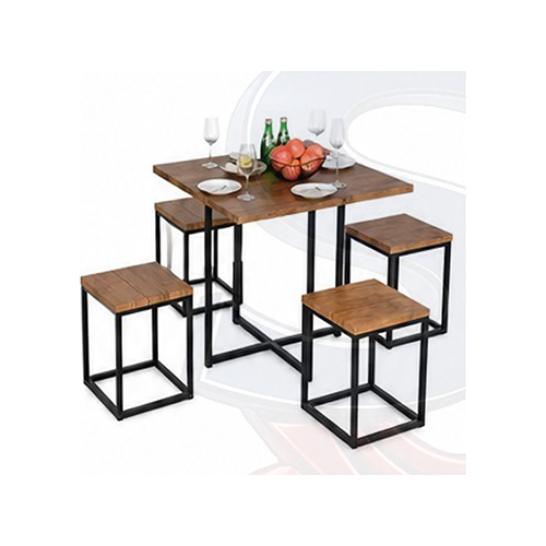 Wood Finish Square Table And Stool Set