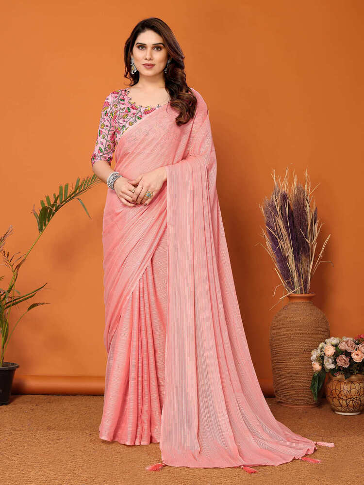 Kalamkari Peach Designer Fancy Saree