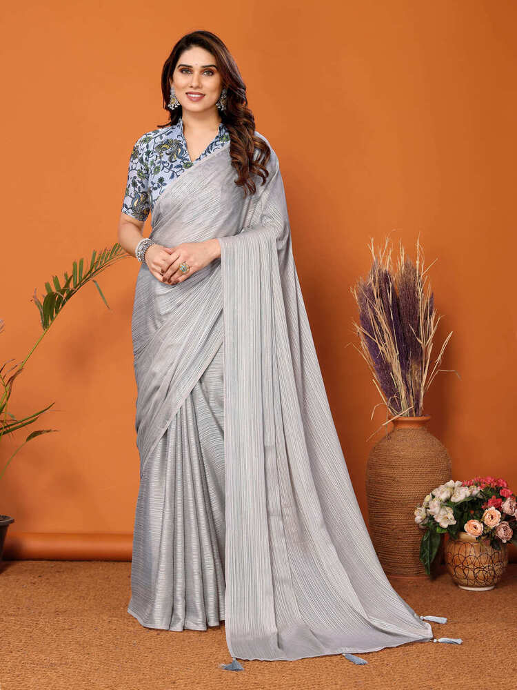 Kalamkari Grey Designer Fancy Saree