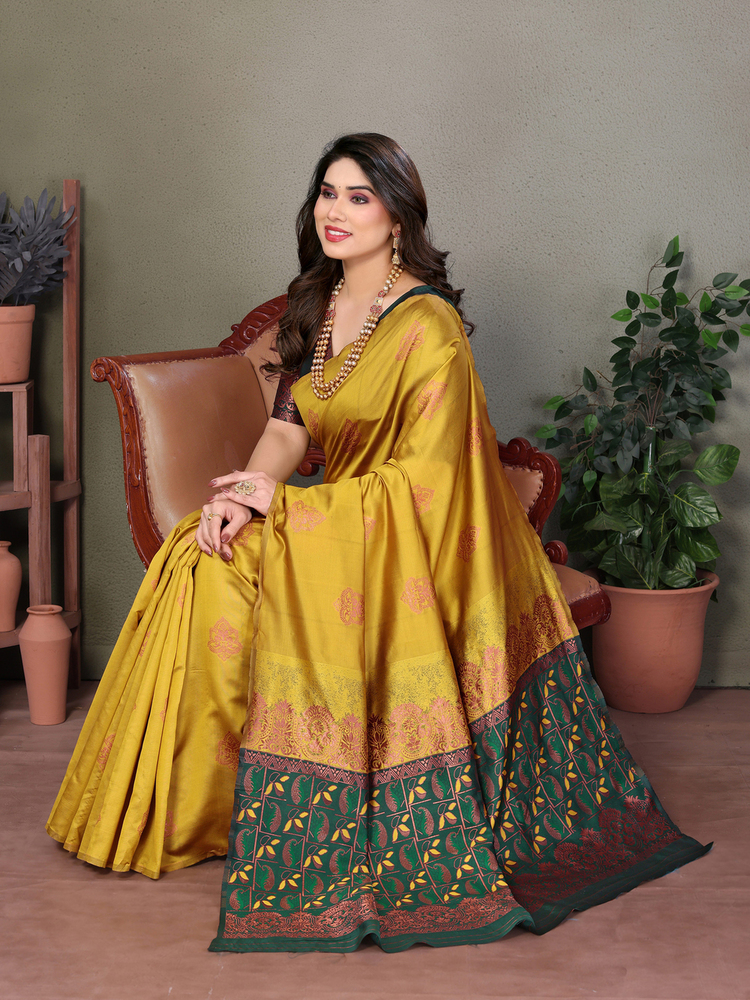 Kaveri Green Mustard Designer Fancy Saree