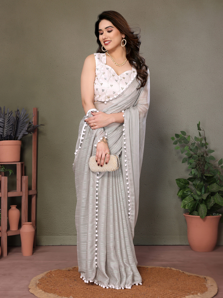 Krishna Grey Designer Fancy Saree