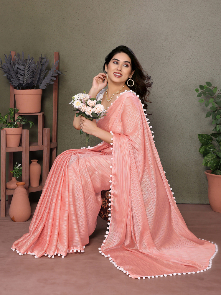 Krishna Peach Designer Fancy Saree