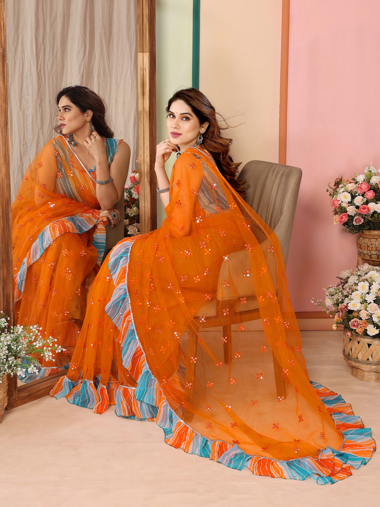 Niti Orange Designer Fancy Saree