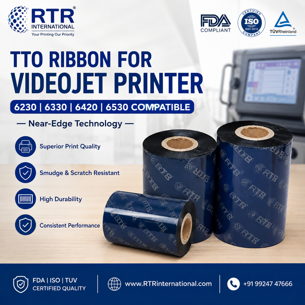 Tto Near Edge Resin Ribbon Videojet Domino Markem Compatible Fda Food Contact Iso Tuv Certified - Color: Black