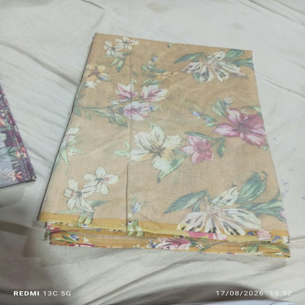 Banarasi Malai Chanderi Cotton Silk Fabric With Digital Print . - Color: Yellow