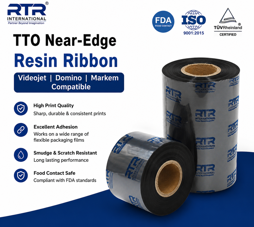 Tto Wax Resin Near Edge Ribbon Fmcg Flexible Pouches Videojet Linx Compatible Iso Certified India - Color: Black
